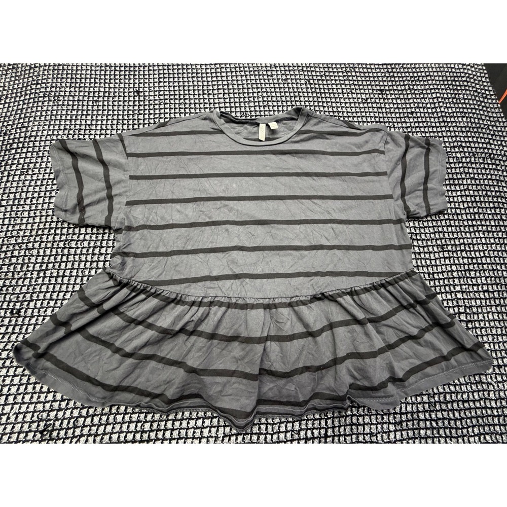 ASOS Peplum Top Womens 12 Grey Striped Short Sleeve Crew Neck